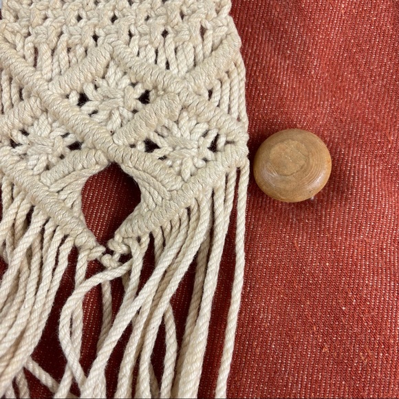 Vintage Boho Hippy Hemp Braided Hemp Wooden Button Flap Close Bag Purse Sack 70s - Picture 16 of 16
